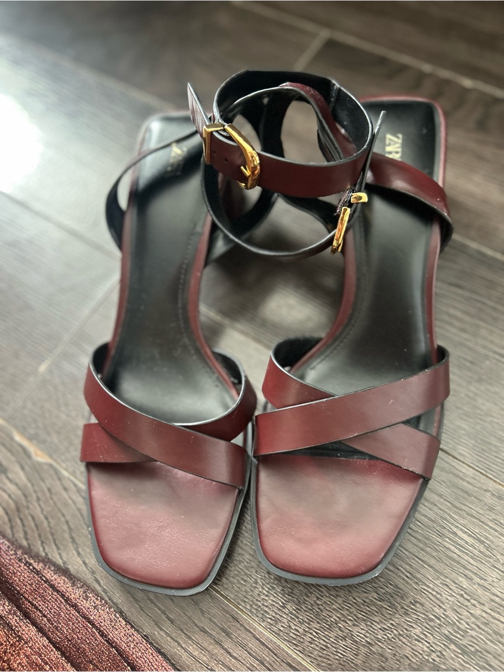 Zara Women's Burgundy Strappy Square-Toe Sandals 41